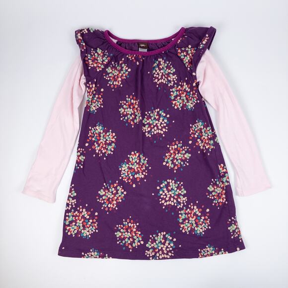 Tea Collection Layered Confetti Print Dress Purple Girls Size 5 - Picture 1 of 7